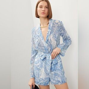 L'AGENCE Blue and White Paisley Robe